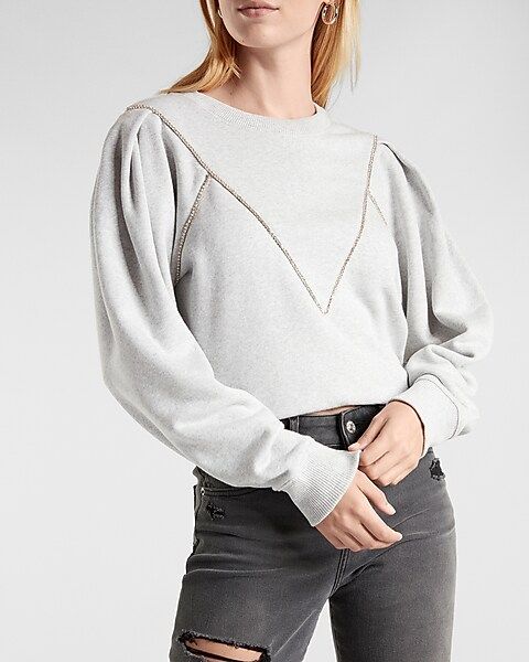 Rhinestone Embellished V-Neck Sweatshirt | Express