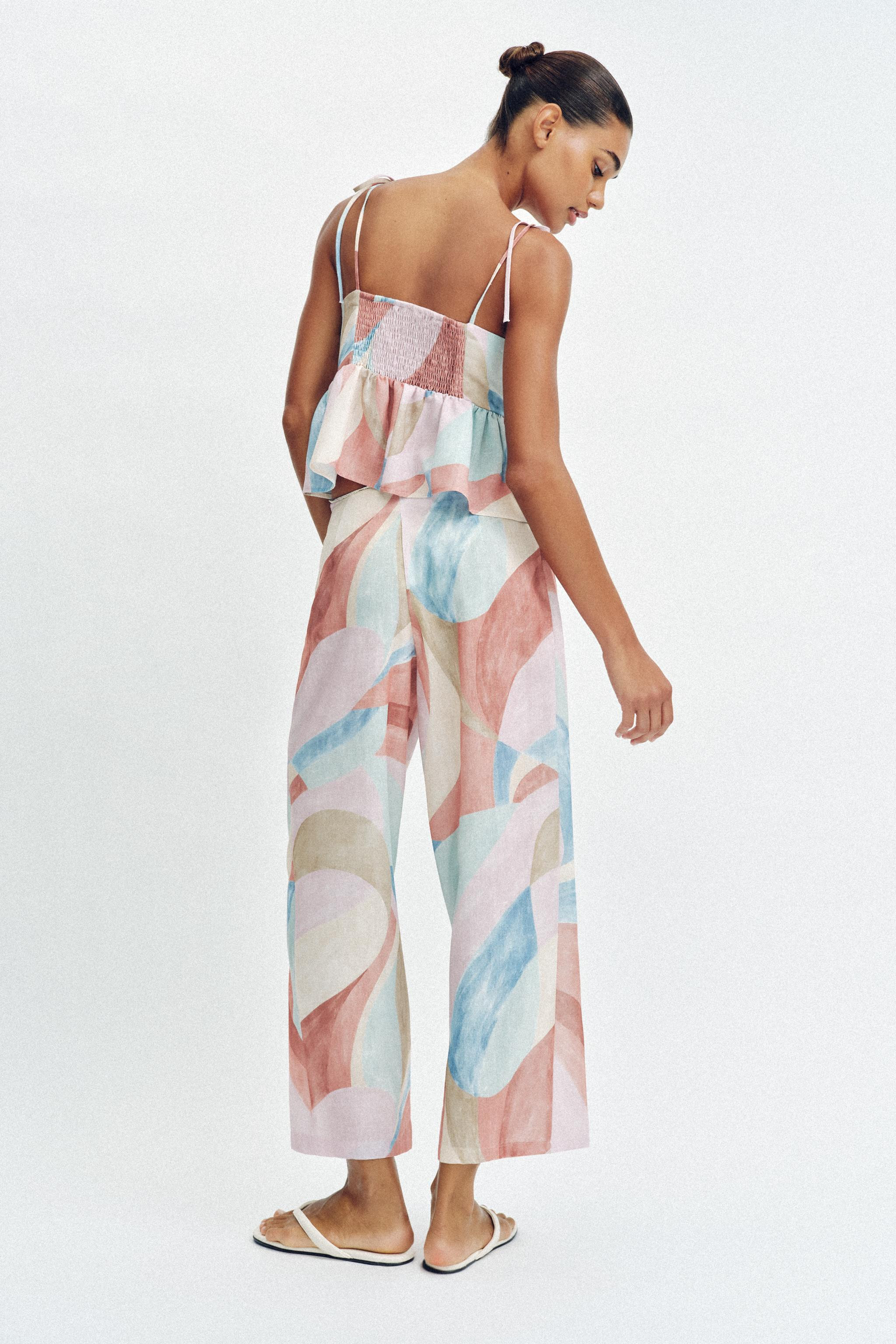 PRINTED WIDE LEG PANTS | Zara US