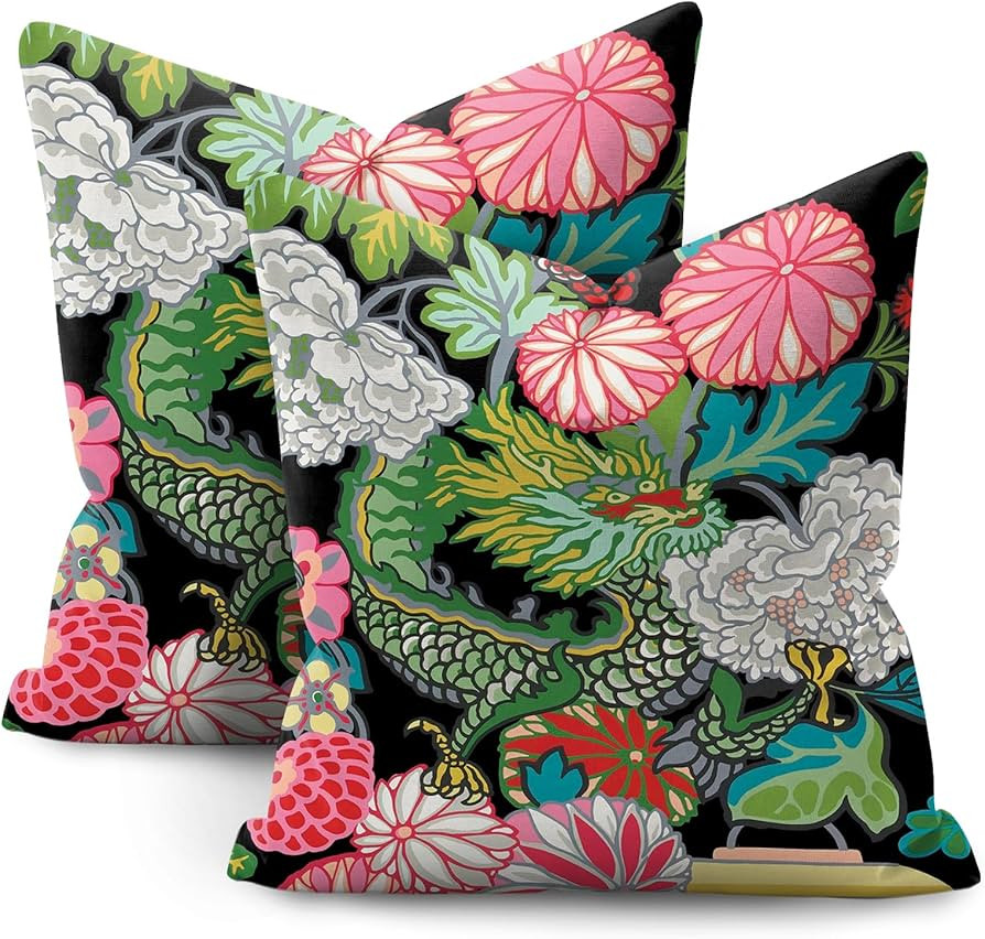 Chinoiserie Animal Dragon Pillow Covers 20x20 Set of 2,Chinoiserie Pillow Covers Outdoor Decorati... | Amazon (US)