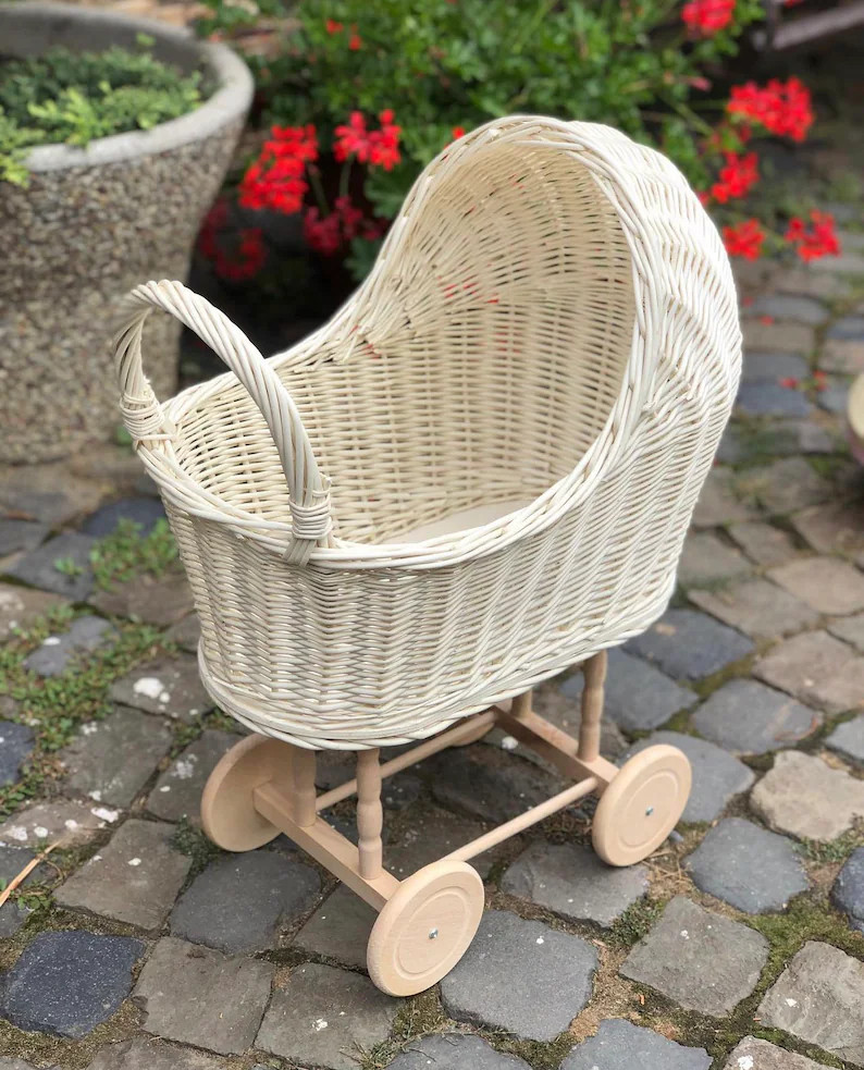 Natural Wicker Doll Pram, Baby Doll Carriage, Doll Stroller, Handmade Doll Pram, Ecofriendly , Bi... | Etsy (US)