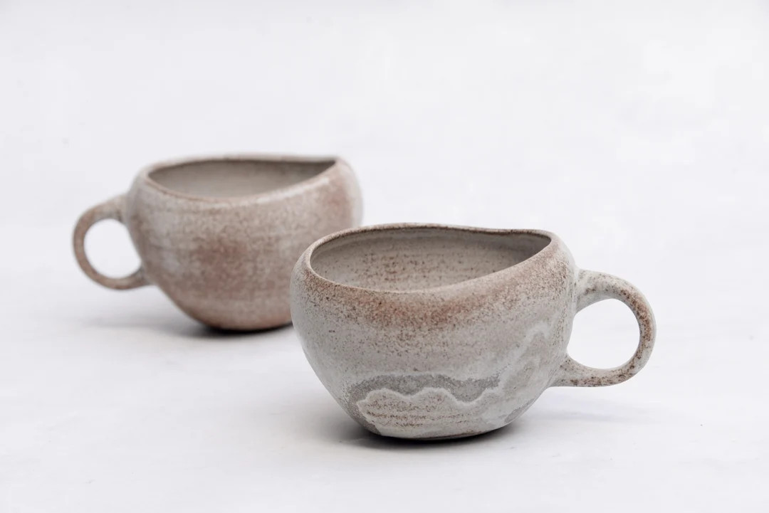 Mug Earthling shell Organic Natural Shape Stoneware in Beige, Minimalist Monochrome Handmade Whee... | Etsy (US)