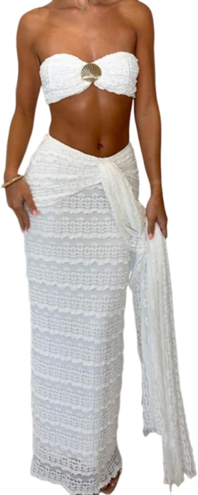 Womens Two Piece Sets Sexy Boho Tube Top and Long Wrap Maxi Skirts Set Summer Beach Vacation Outf... | Amazon (US)