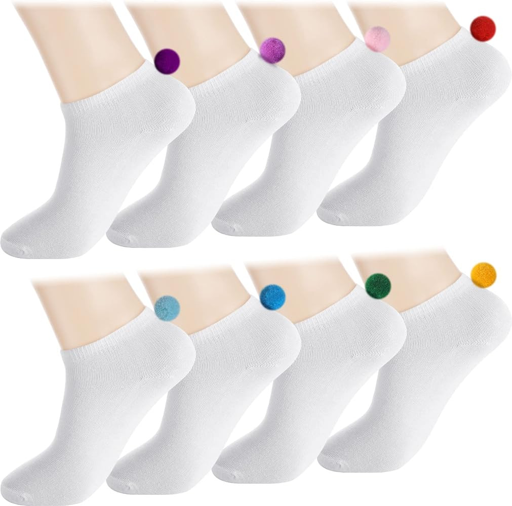 Vicenpal 8 Pairs Women Pom Pom Socks Ankle with Balls on the Back Cosplay Seamless Socks | Amazon (US)
