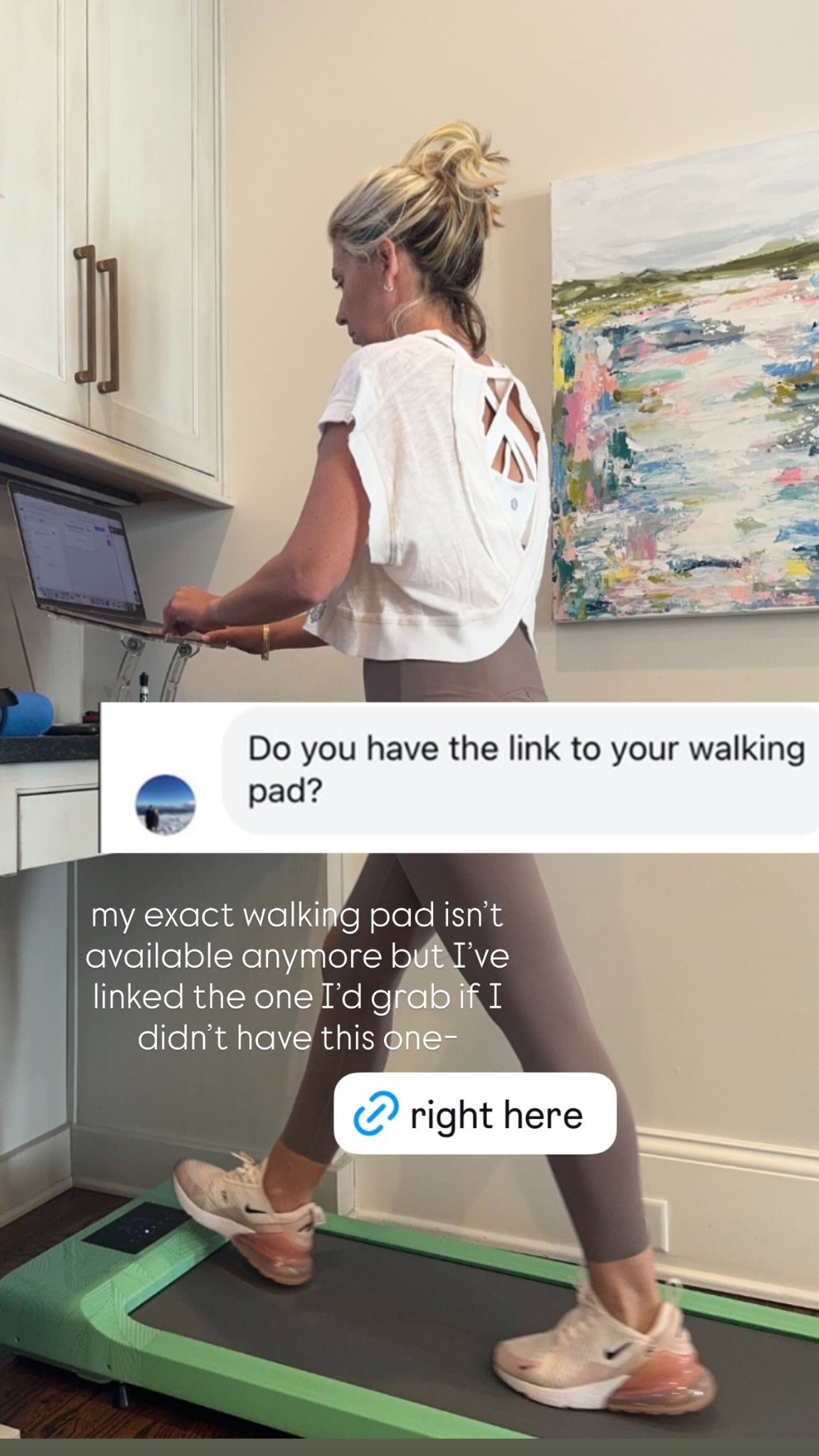 my exact walking pad isn’t available anymore but I’ve linked the one I’d grab if I didn’t have this one-