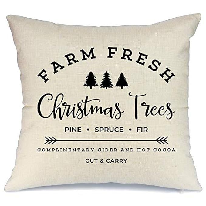 AENEY Christmas Pillow Cover 18x18 for Couch Farm Fresh and Christmas Tree Throw Pillow Farmhouse De | Amazon (US)