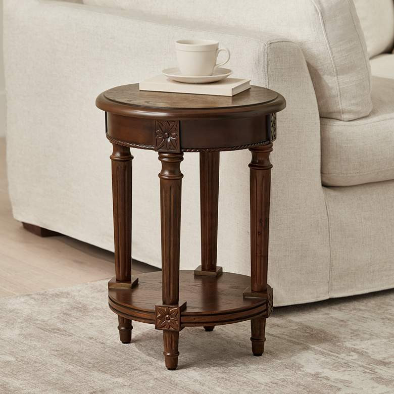 Pullman 16" Wide Distressed Walnut Finish Round End Table | Lamps Plus
