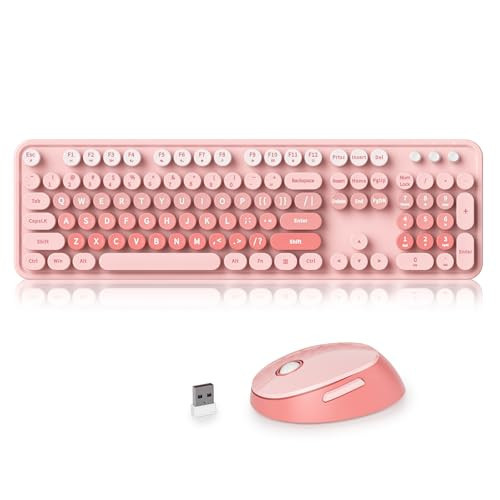Ussixchare Pink Gradient Keyboard and Mouse, Cute Wireless Keyboard and Mouse Combo, Full Size Typewriter Keyboard with Number Pad, Colorful Keyboard for Pc Laptop(Pink Colorful) | Amazon (US)