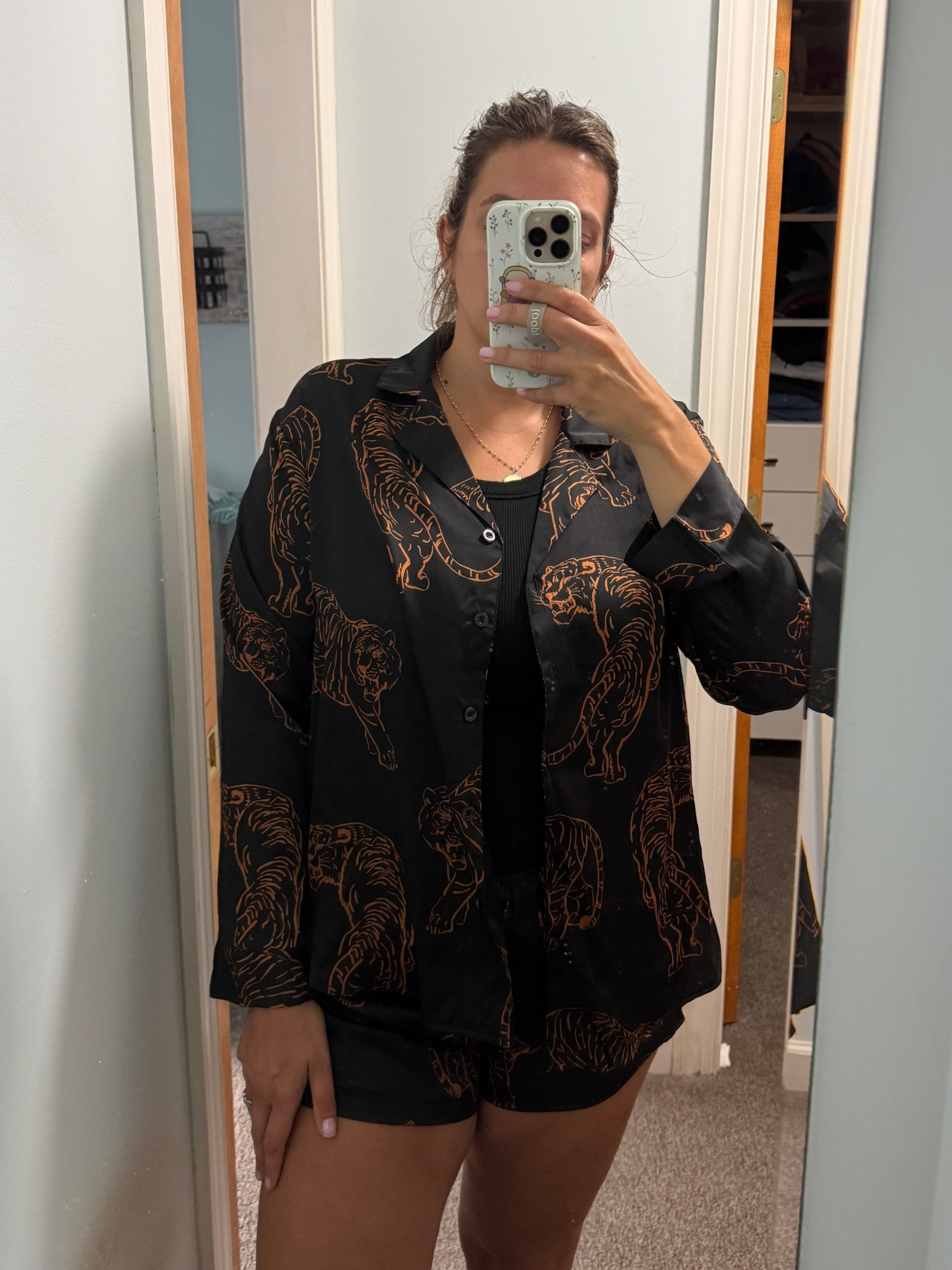 Super soft tiger pjs, because why not? The tank top underneath has a bra shelf in it  

TTS