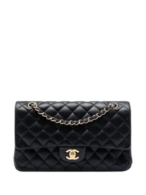 CHANEL Pre-Owned 2009-2010 Medium Classic Lambskin Double Flap Shoulder Bag | Black | FARFETCH | Farfetch Global