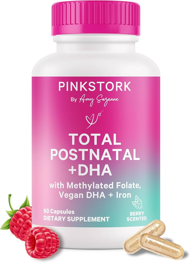 Pink Stork Total Postnatal Vitamins for Women with Vegan DHA, Iron, Folate, and Vitamin B12, Post... | Amazon (US)
