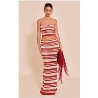 Rust Stripe Crochet Knitted Maxi Skirt | PrettyLittleThing US