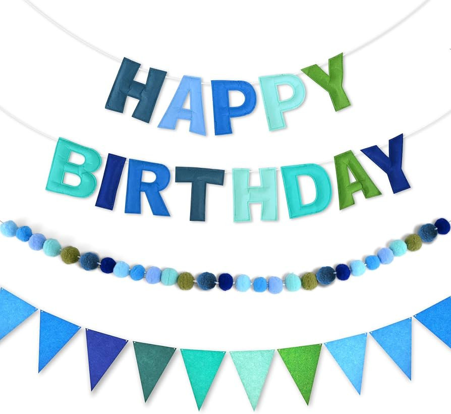 CANREVEL 3 PCS Pre-Strung 3D Happy Birthday Banner Decorations, Blue | Amazon (US)