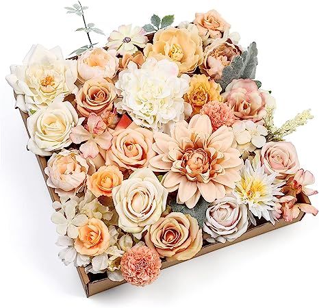 SERRAFLORA Artificial Flowers Rose 32pcs Silk Mix Peony Daisy Hydrangea Fake Flowers for DIY Wedd... | Amazon (US)