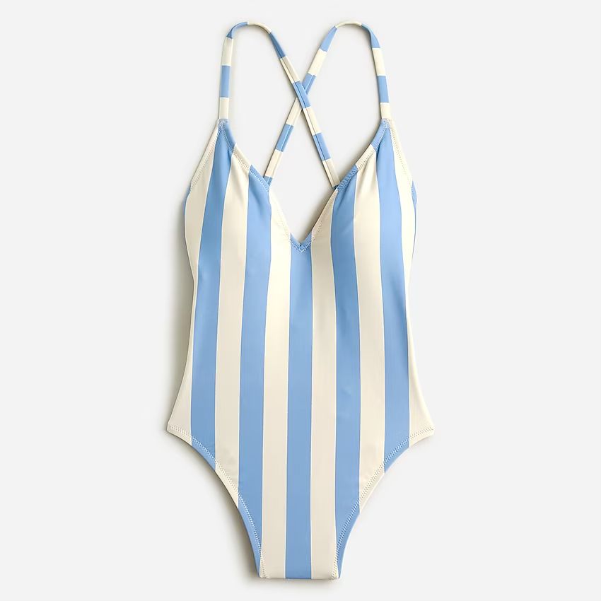 Cross-back one-piece swimsuit in Fairfax stripe | J.Crew US