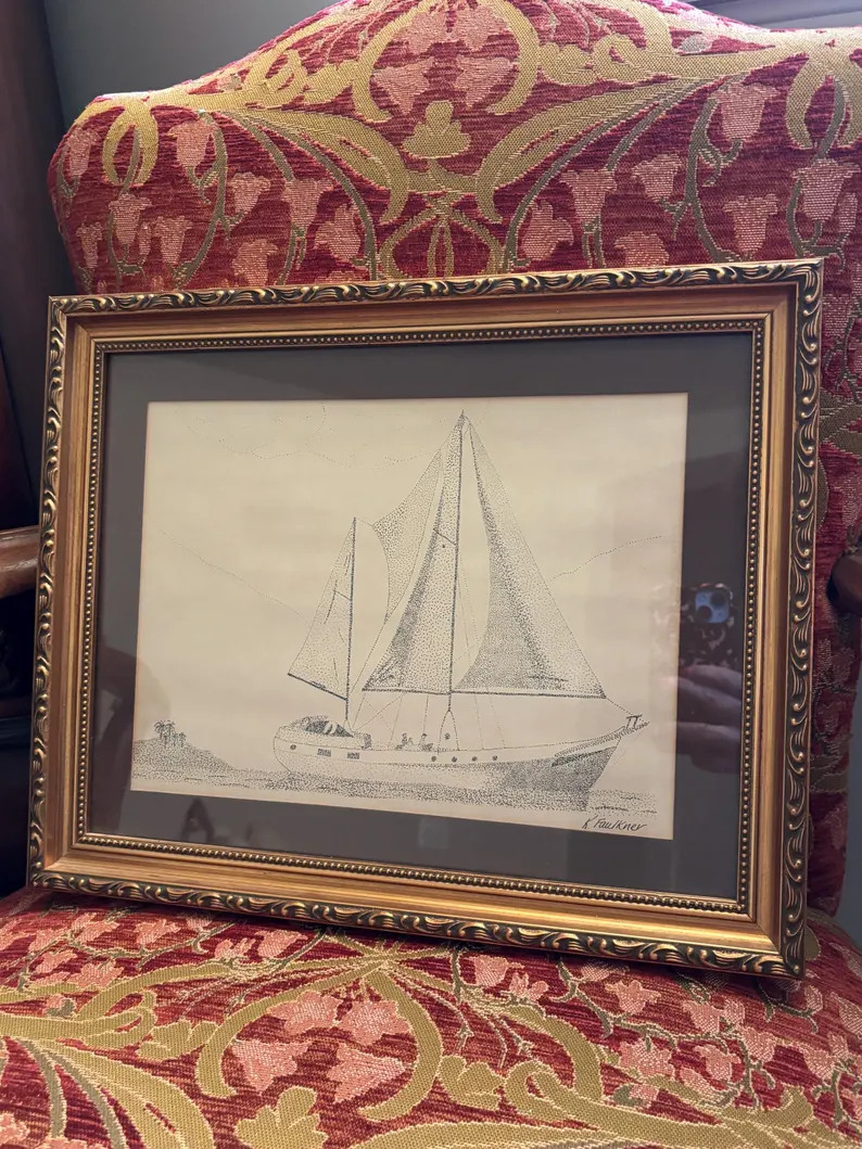 Pointillism Art of Sailboat.  Vintage Framed Sailboat Art. Vintage Framed Art.  Nautical Art. Gal... | Etsy (Global)