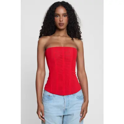 LEAU Muse Mesh Corset Top in Pink at Nordstrom, Size Medium | Nordstrom