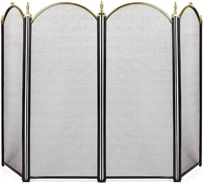 AMAGABELI GARDEN & HOME Decorative Gold Fireplace Screen 4 Panel Folding Ornate Wrought Iron Blac... | Amazon (US)
