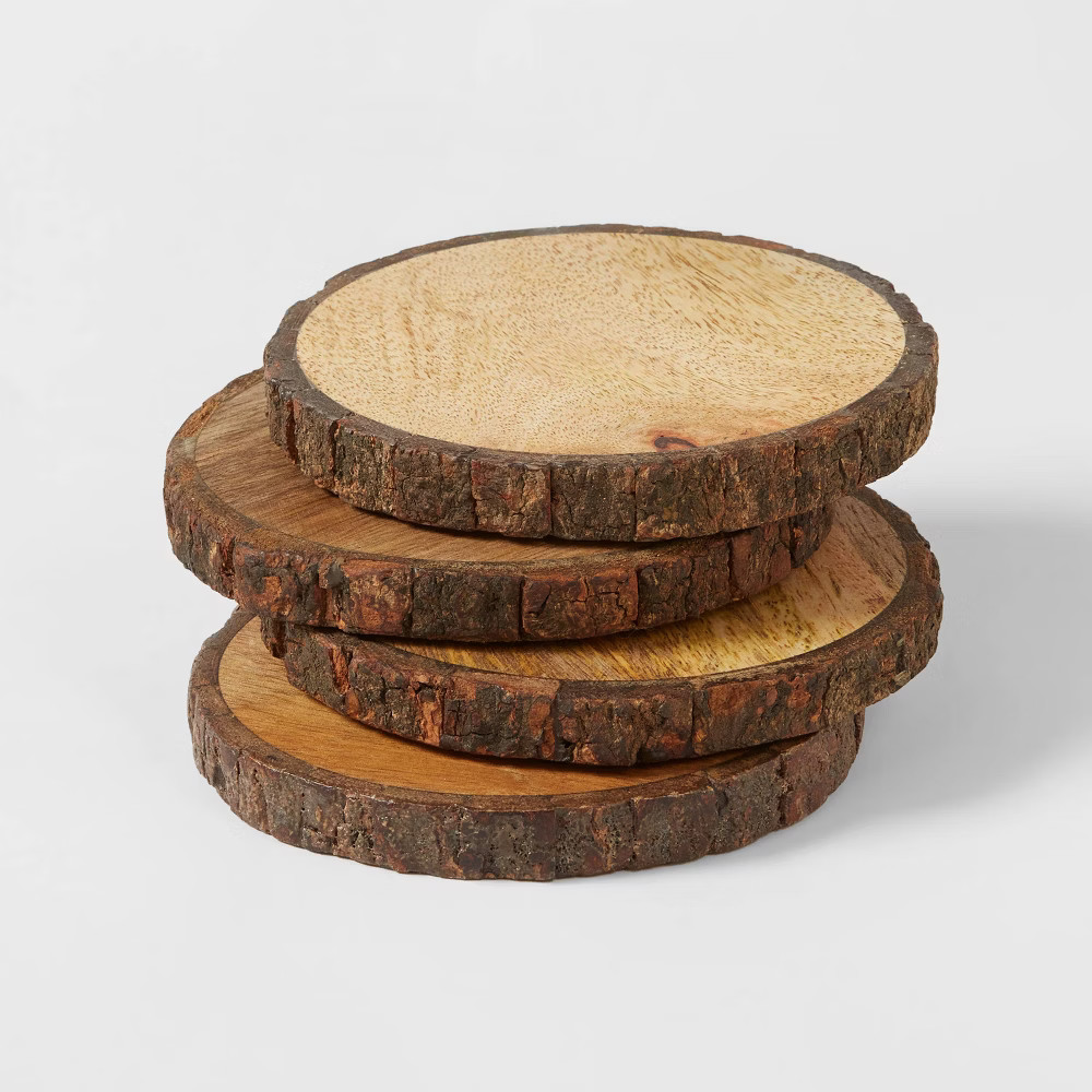 4pk Live Edge Wood Coasters Brown - Threshold | Target