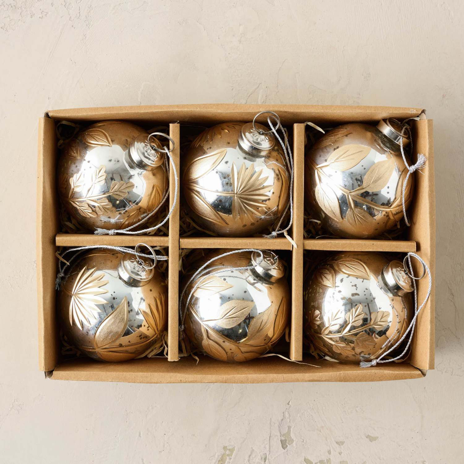 Mercury Glass and Gold Botanical Ornament Set of Six | Magnolia