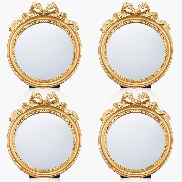 4 Pack Small Vintage Gold Mirror 4.1" Round Portable Bow Mirror for Women Make up Dressing Bedroo... | Amazon (US)