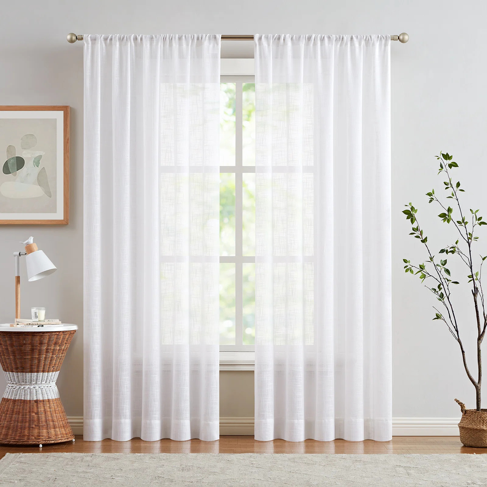 Farmhouse Sheer Curtains for Living Room Rod Pocket Panels Set (Set of 2) | Wayfair North America