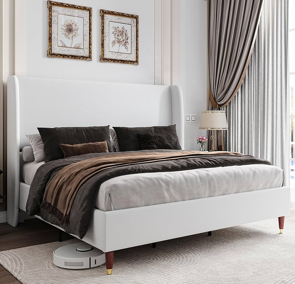 Jocisland Upholstered Bed Frame Queen Size 51.2" High Platform Bed with Wingback Headboard/No Box... | Amazon (US)