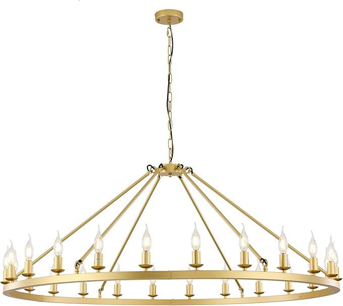 Modern Metal Chromed Chandelier,24-Light 53 inch Luxury Sand Gold Wagon Wheel Chandelier Lighting... | Amazon (US)