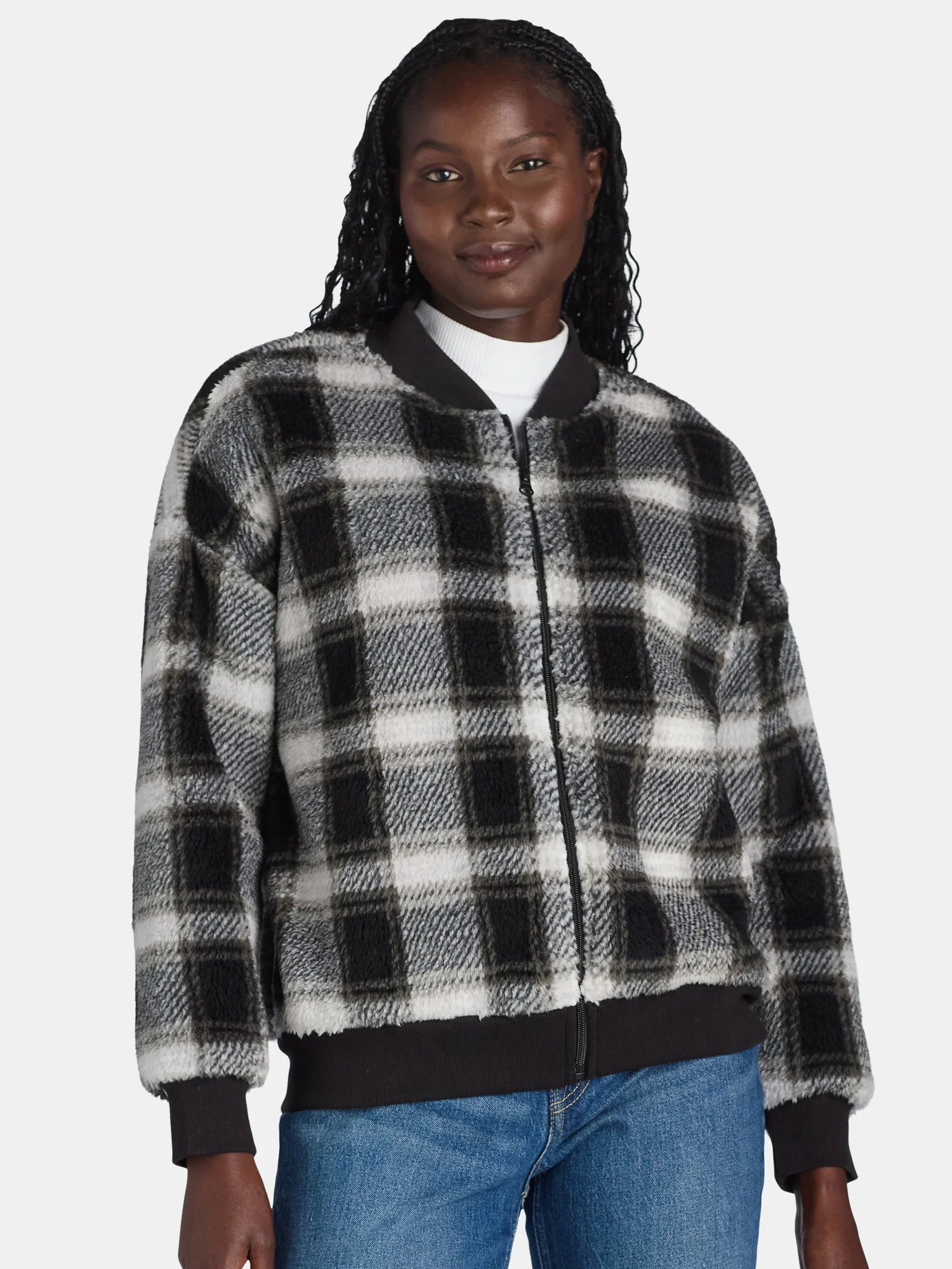 Time and Tru Women's Fleece Bomber Jacket, Midweight, Sizes XS-XXXL | Walmart (US)