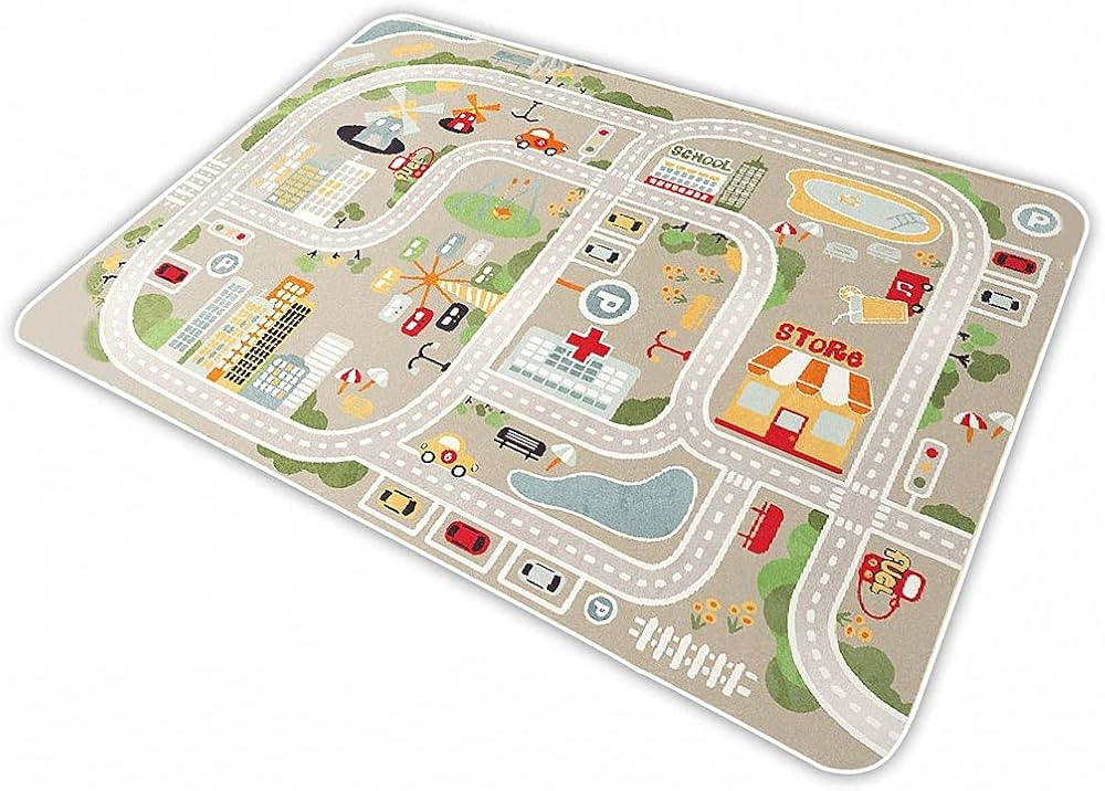 IKITOT Kid Rug Carpet Playmat for Toy Cars and Train，Play Area Rug with Rubber Backing，Fun Th... | Amazon (US)