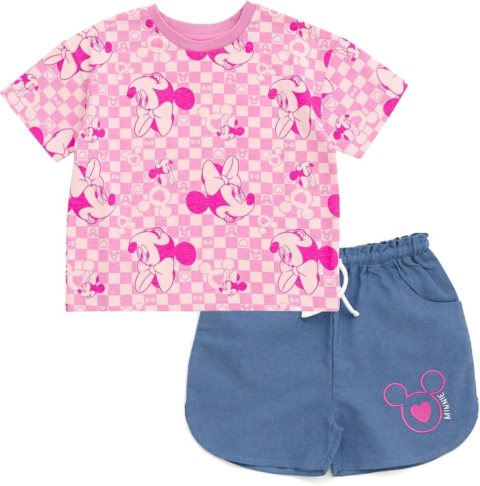 Disney Minnie Mouse Rainbow Floral T-Shirt and Chambray Shorts Outfit Set Infant to Big Kid Sizes... | Amazon (US)