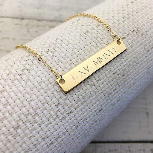 Same day Ship Til 2:00 p.m,Christmas gift,Name bar necklace,Wedding Date Necklace -Roman Numerals... | Amazon (US)