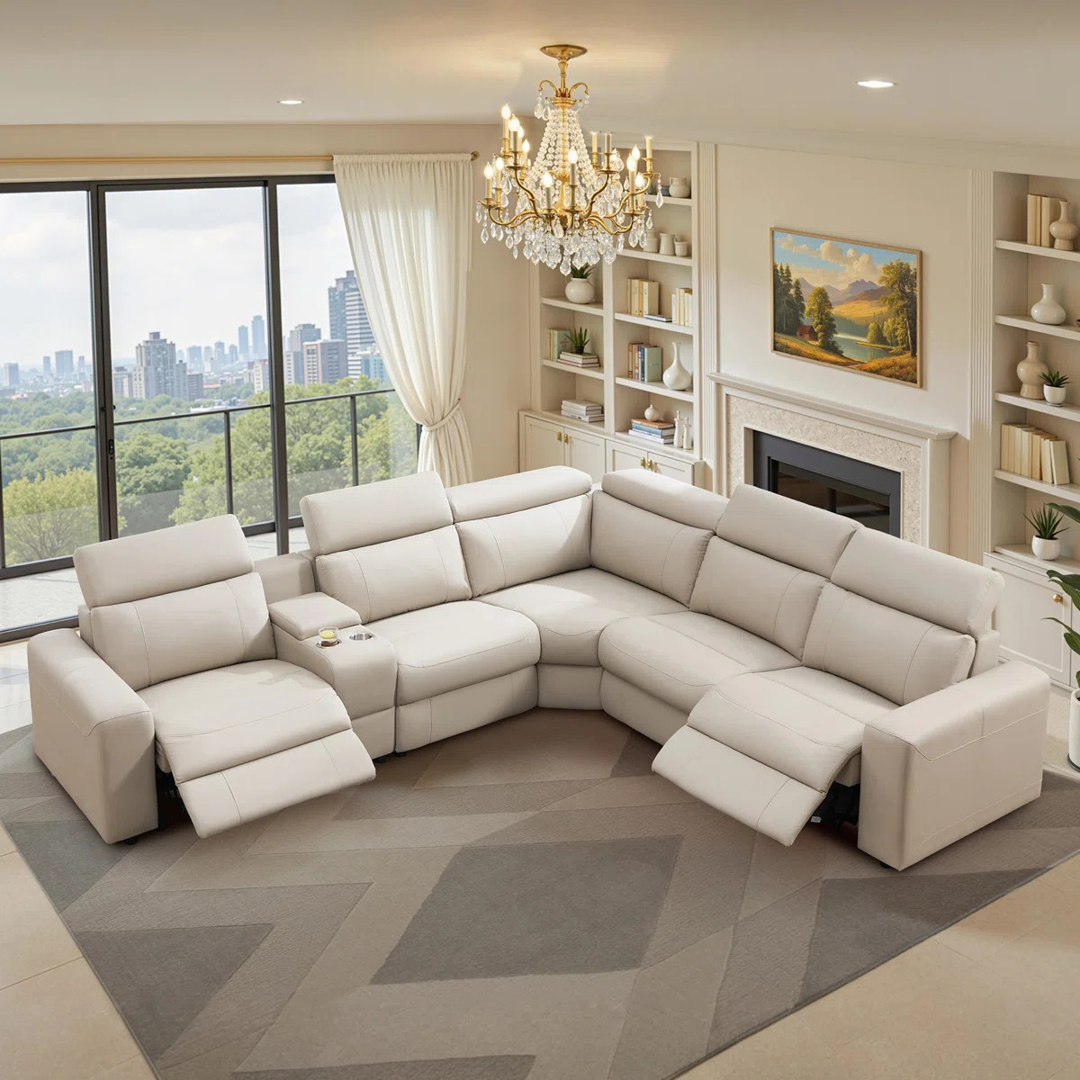 Oversized Power Reclining Leather Sectional Sofa With Console And Dual Recliners For Living Room ... | Wayfair North America