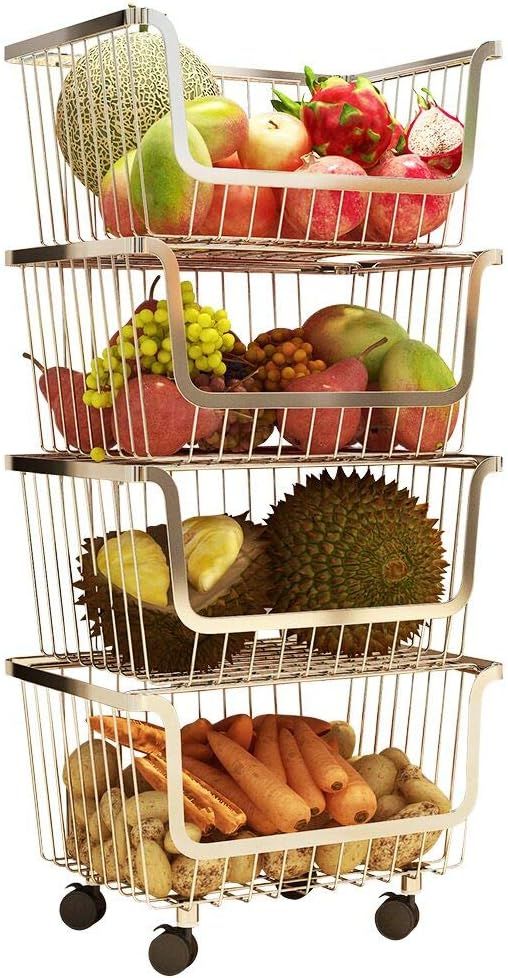 4 Layer Metal Kitchen Storage Organizer Rack Stackable Fruit Vegetable Basket Floor Standing Util... | Amazon (US)