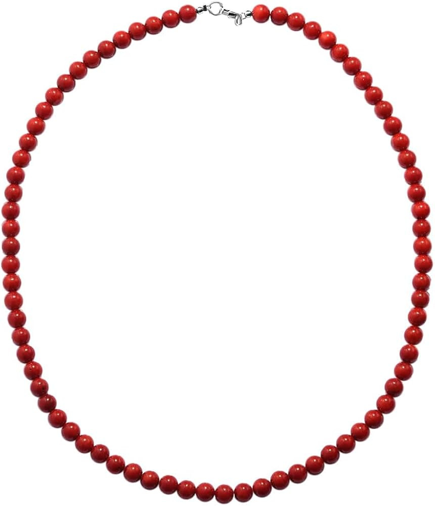 SHOP LC 925 Sterling Silver Red Dyed Coral Strand Bead Necklace for Women Boho Lobster Clasp Size... | Amazon (US)