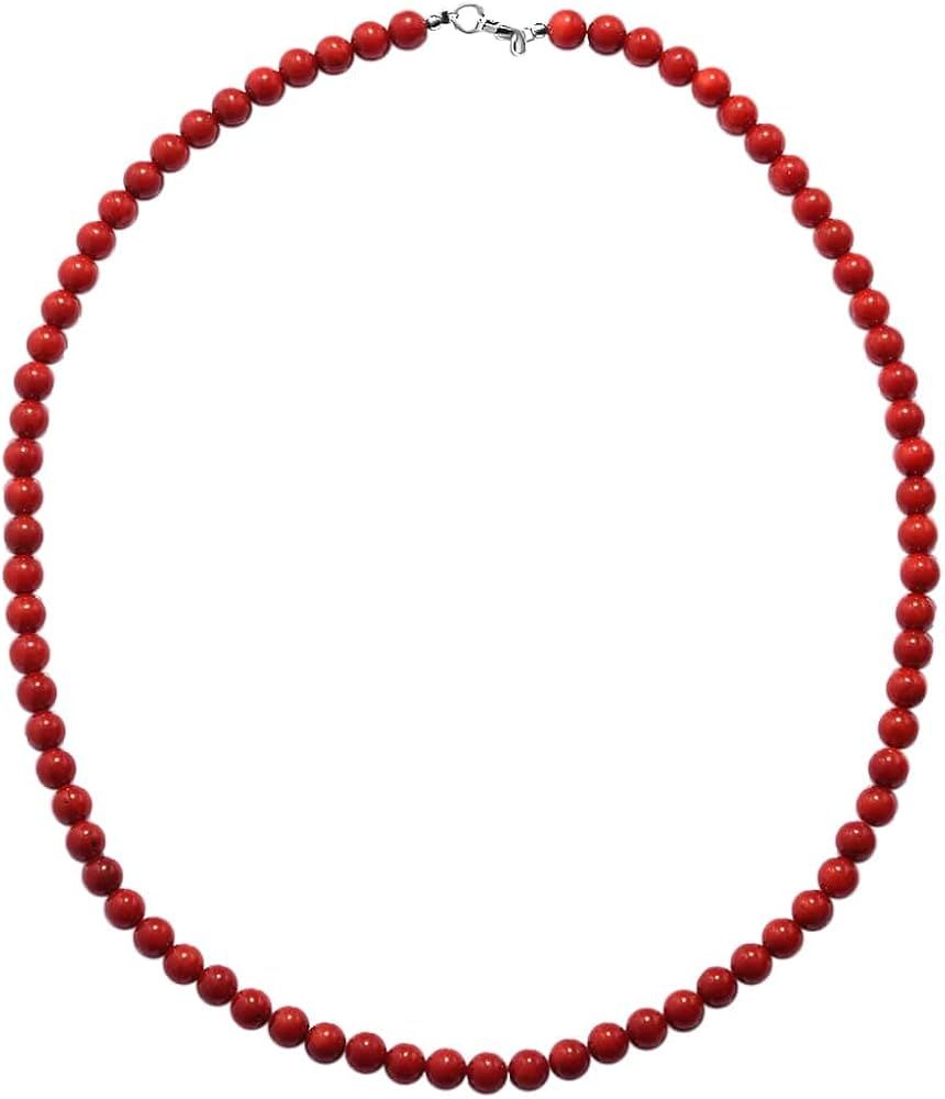 SHOP LC 925 Sterling Silver Red Dyed Coral Strand Bead Necklace for Women Boho Lobster Clasp Size... | Amazon (US)