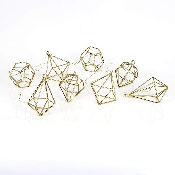Set of 8 Gold Boho Geometric Decoration Christmas Ornaments, Gold Decor for Christmas, Wedding, B... | Amazon (US)