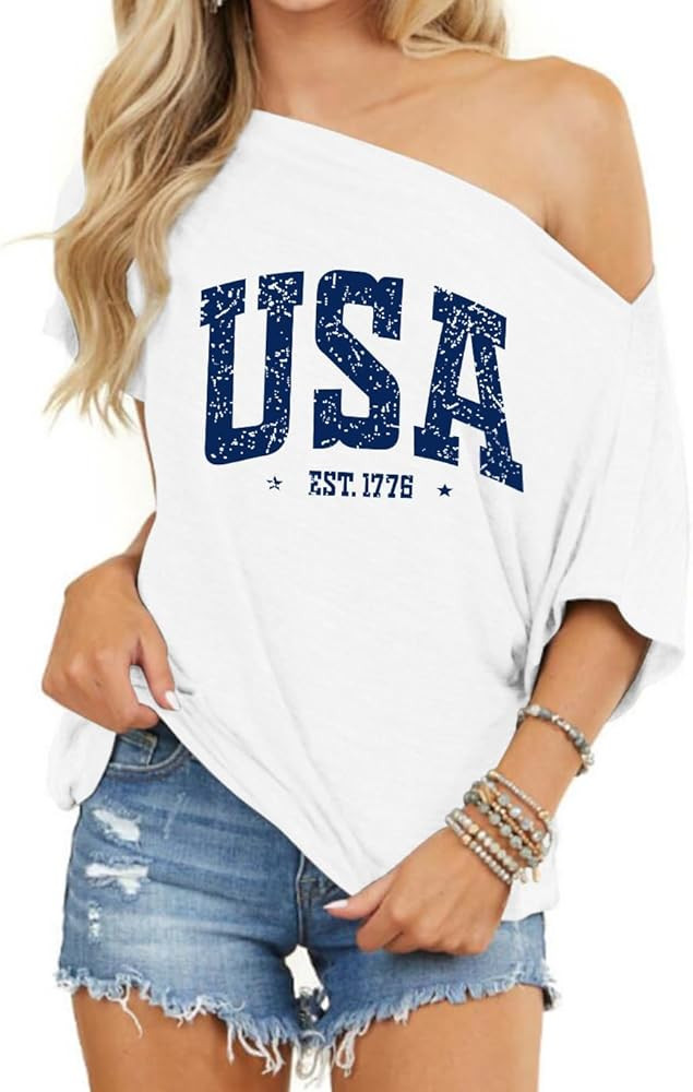 REVETRO Womens Sexy Off The Shoulder Tops Summer Short Batwing Sleeve Loose T-Shirts | Amazon (US)