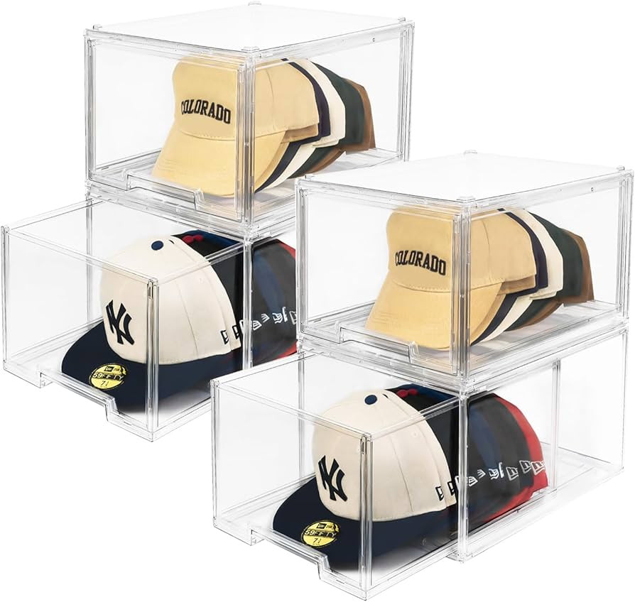 Hat Organizers, Stackable Clear Baseball Caps Holder Box Containers With Drawers for Hats Snapbac... | Amazon (US)