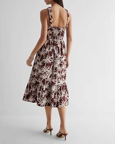 Printed Halter Neck Tiered Poplin Midi Dress | Express