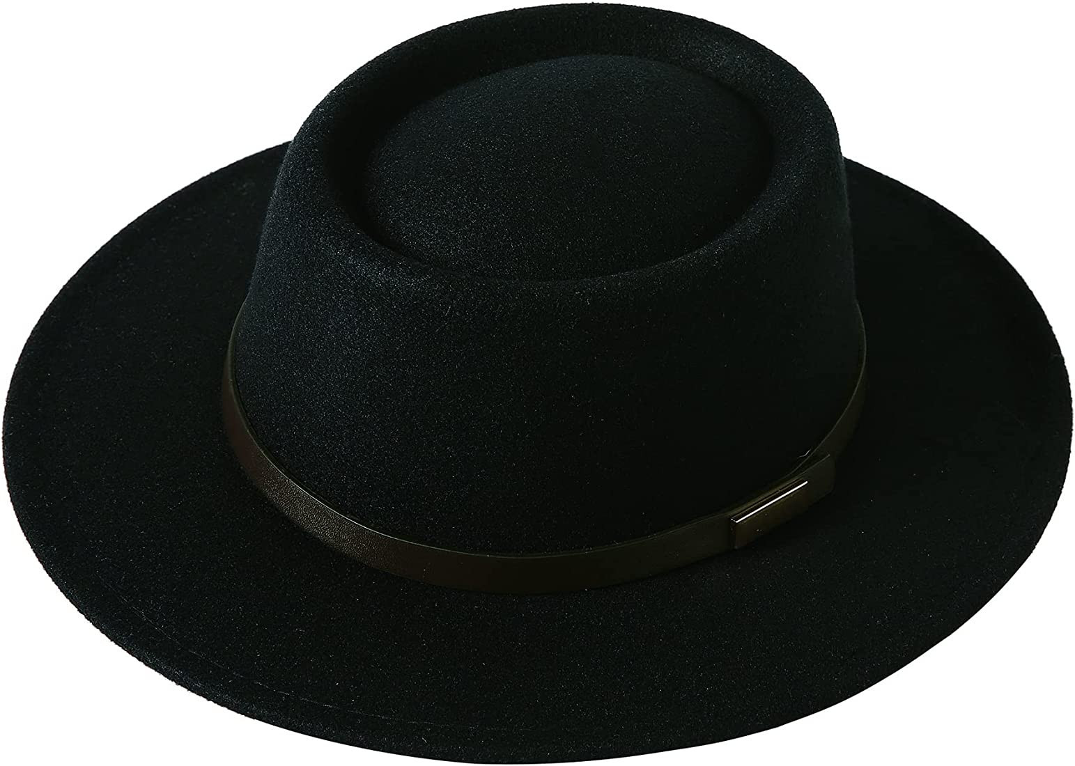 Lanzom Women Vintage Wide Brim Warm Wool Fedora Hat Belt Panama Hat Felt Jazz Hat | Amazon (US)