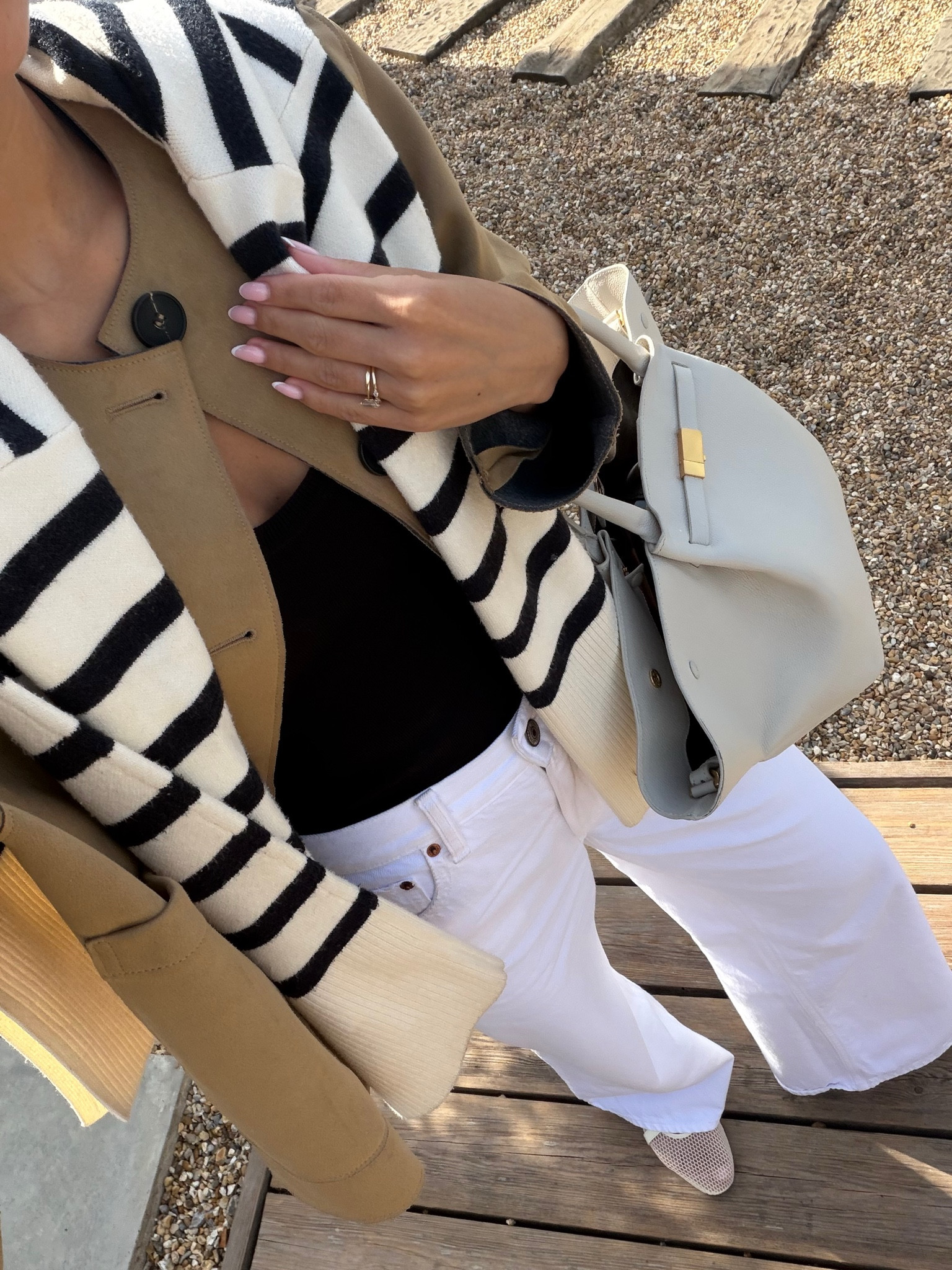 Spring OOTD 🤍 white denim and black and white stripes are a spring capsule wardrobe staple. This jumper is from Pretty Lavish, similar linked below. Styled with a Zara suede look jacket and mesh ballet flats

#LTKspring #LTKstyletip