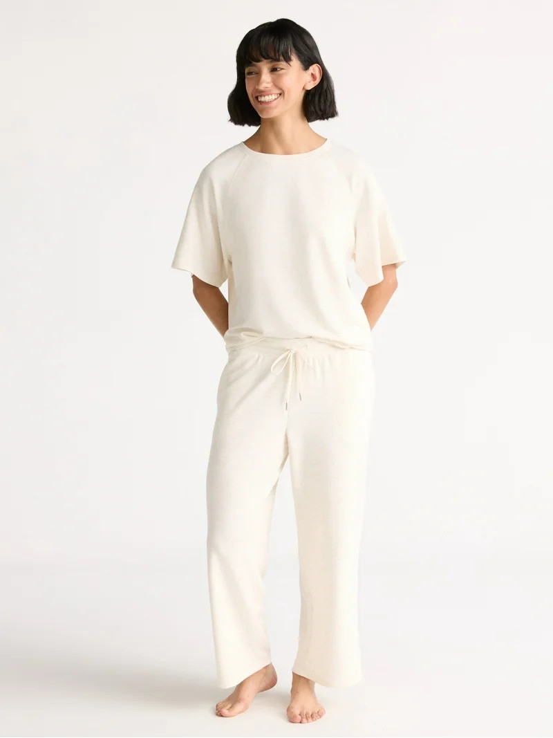 Joyspun Women's French Terry Short Sleeve Top and Capri Pants Pajama Set, 2-Piece, Sizes XS-3X | Walmart (US)