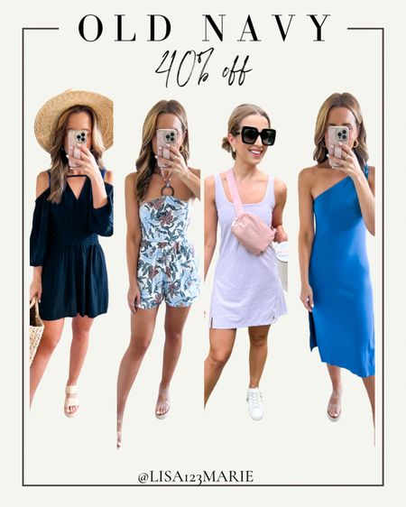 Vacation outfits. Old navy 40% off. Spring romper. Spring outfits. Spring dresses. Midi dresses. Resort wear. Athletic dress. Bathing suit coverup. Wearing XSP in each. 

#LTKunder50 #LTKswim #LTKtravel