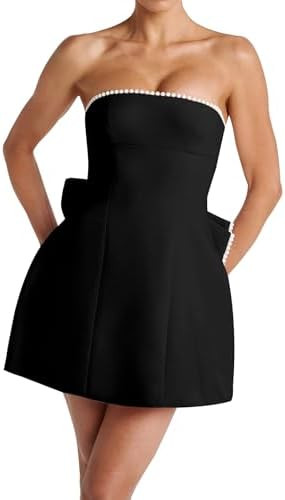 Azhong Women's Summer Sexy Strapless A-Line Sleeveless Mini Dress Off The Shoulder Backless Cute ... | Amazon (US)