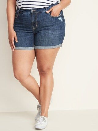 High-Rise Secret-Slim Pockets Plus-Size Distressed Denim Shorts - 5-inch inseam | Old Navy US