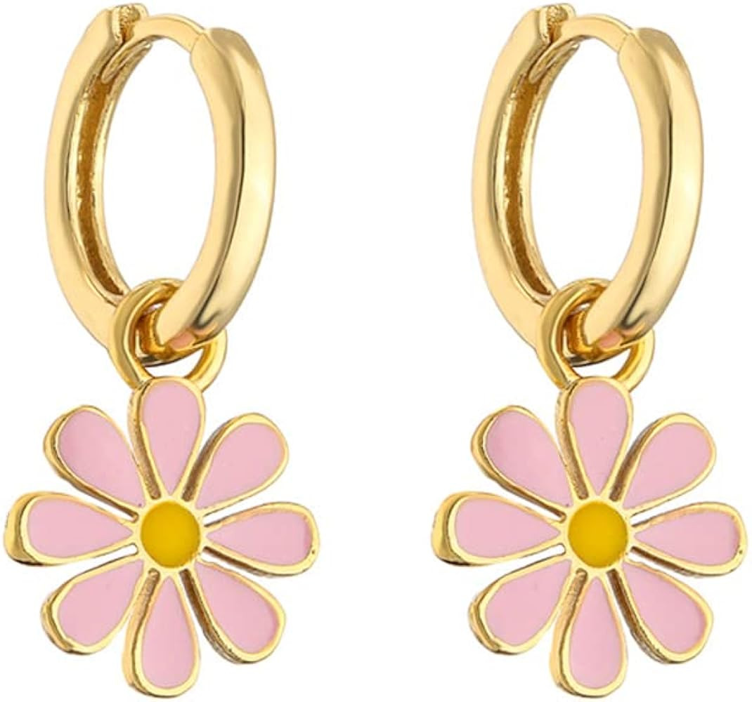 Amazon.com: Small Hoop With Daisy Flower Charm Earrings for Women Teen Girls Cartilage Hypoallerg... | Amazon (US)