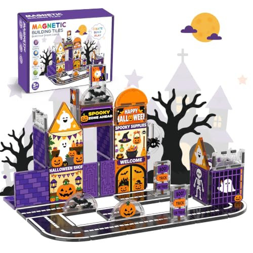 53Pcs Halloween Magnetic Tiles, Magnet Tiles for Kids- Spooky Haunted House | Amazon (US)