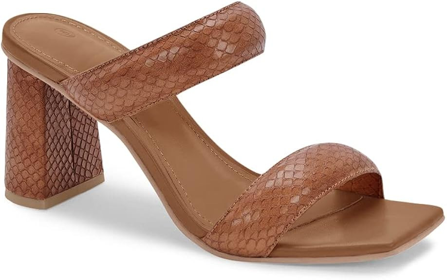 Juliet Holy Womens Heeled Sandals Square Open Toe Block Heel Slip On Backless Embossed Double Str... | Amazon (US)