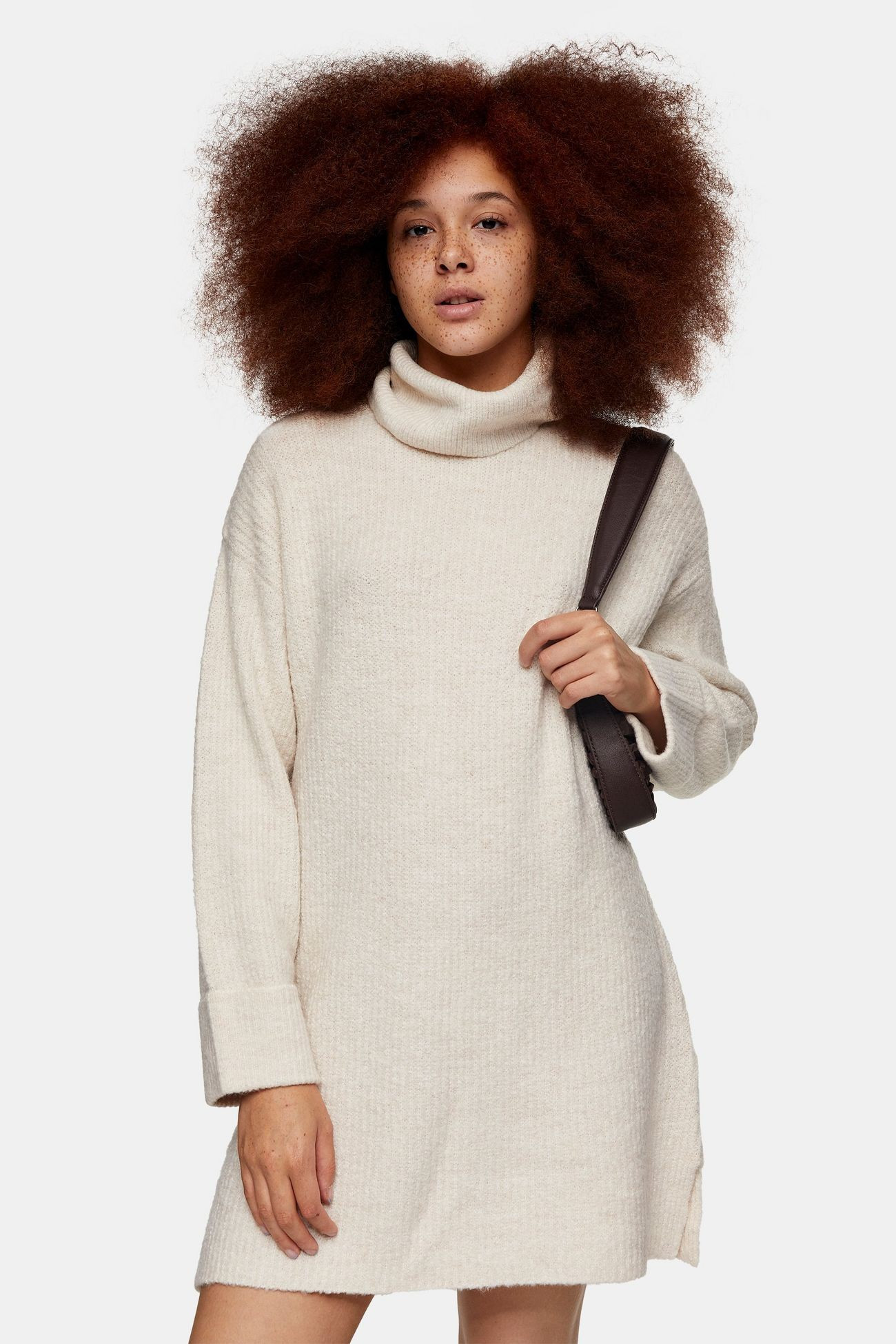 Oat Plaited Funnel Neck Knitted Jumper Mini Dress | Topshop UK
