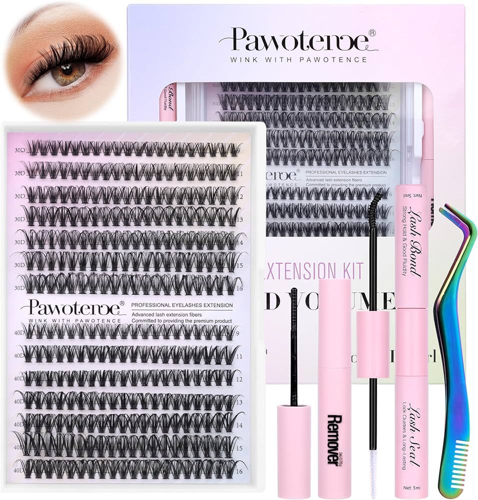 Pawotence Lash Extension Kit DIY 280pcs Individual Lash Clusters Kit 30D 40D Curl Cluster Eyelash... | Amazon (US)